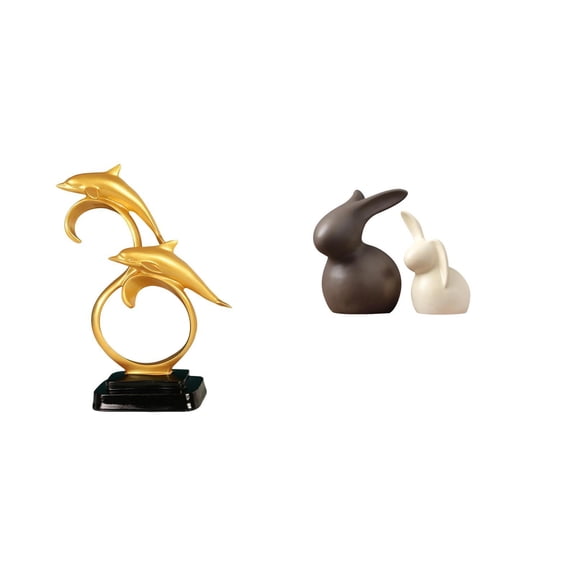 3 Pieces Dolphin Figurine Ceramic Ornament Set Artistic Resin Material for Living Room Bookshelf Cabinet
