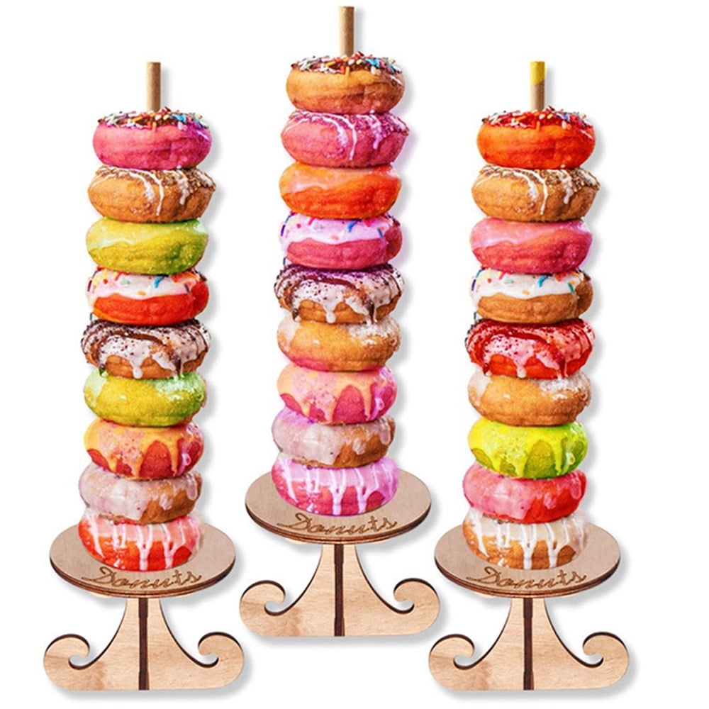 3 Pieces Donut Stand Wood Donut Holder Bagels Display Holder for