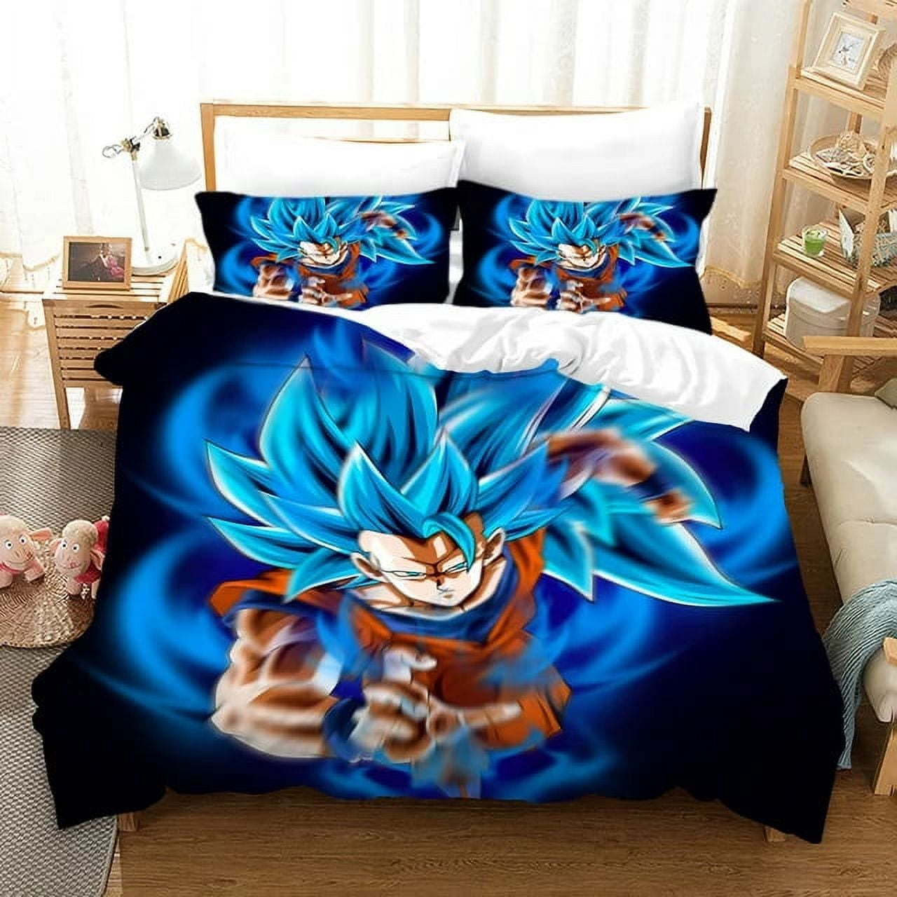 3 Pieces Dragon Ball Bedding Set 3D Printed Kids Duvet Cover Anime Blue