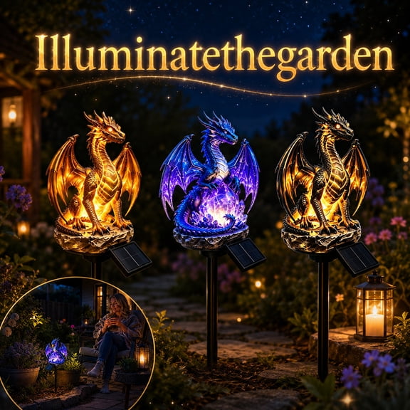 3 Pieces Dragon Craft Solar In-Ground Lights, Garden Lights Solar Powered Waterproof, Solar Lights Outdoor Pathway, Outdoor Decorations for Yard, 18X6 Inch Waterproof Led Solar