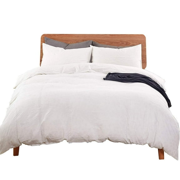 3 Pieces Duvet Cover Set 100% Washed Cotton Linen Feel Super Soft Breathable Cozy Bedding Sets