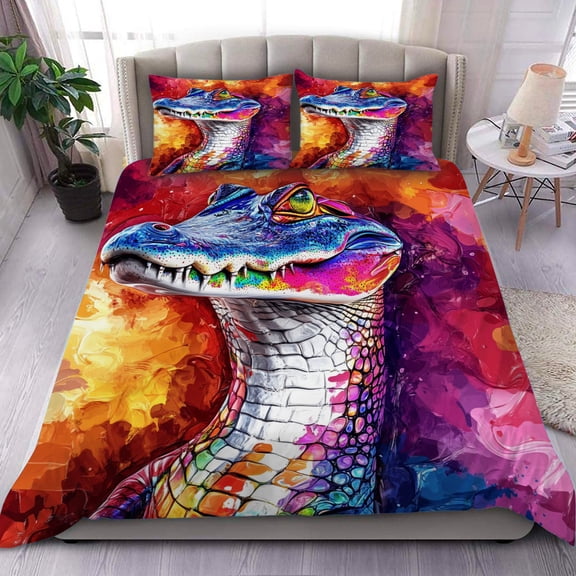 3 Pieces Duvet Cover Set-Abstract 3D Alligator- 3D Print Bedding 1 Duvet Cover 2 Pillowcases Natural Animals Comforter Set Soft Breathable for Boys Girls Children Duvet Set 1B54ANI15