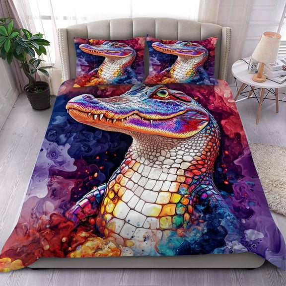 3 Pieces Duvet Cover Set-Abstract 3D Alligator- 3D Print Bedding 1 Duvet Cover 2 Pillowcases Natural Animals Comforter Set Soft Breathable for Boys Girls Children Duvet Set 7B54ANI6