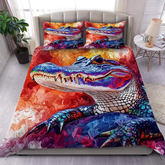 3 Pieces Duvet Cover Set-Abstract 3D Alligator- 3D Print Bedding 1 Duvet Cover 2 Pillowcases Natural Animals Comforter Set Soft Breathable for Boys Girls Children Natural Theme Duvet Set B53ANI15