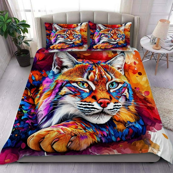 3 Pieces Duvet Cover Set-Abstract 3D Bobcat- 3D Print Bedding 1 Duvet Cover 2 Pillowcases Natural Animals Comforter Set Soft Breathable for Boys Girls Children Duvet Set 7B54ANI2