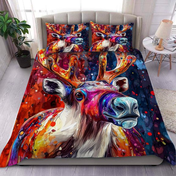 3 Pieces Duvet Cover Set-Abstract 3D Caribou- 3D Print Bedding 1 Duvet Cover 2 Pillowcases Natural Animals Comforter Set Soft Breathable for Boys Girls Children Duvet Set 10B54ANI11