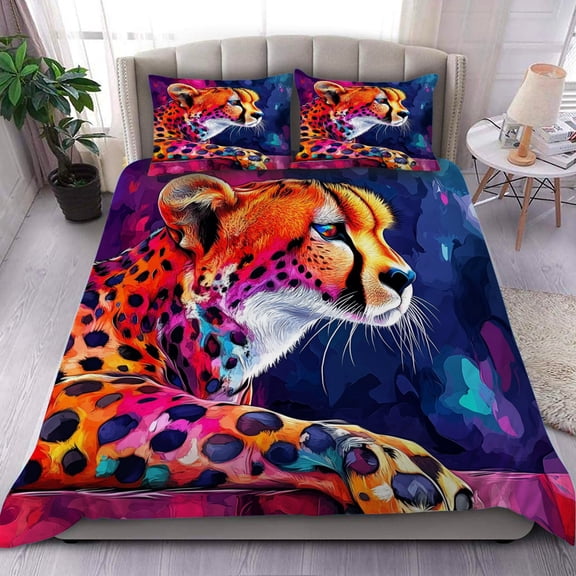 3 Pieces Duvet Cover Set-Abstract 3D Cheetah- 3D Print Bedding 1 Duvet Cover 2 Pillowcases Natural Animals Comforter Set Soft Breathable for Boys Girls Children Natural Theme Duvet Set B53ANI12