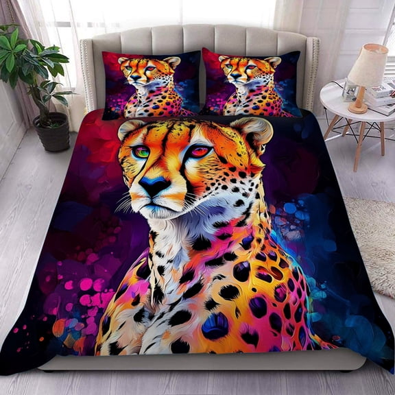 3 Pieces Duvet Cover Set-Abstract 3D Cheetah- 3D Print Bedding 1 Duvet Cover 2 Pillowcases Natural Animals Comforter Set Soft Breathable for Boys Girls Children Duvet Set 9B53ANI3