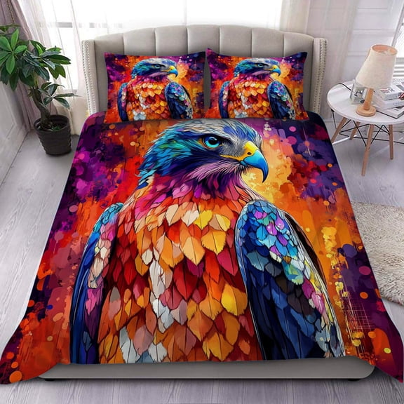 3 Pieces Duvet Cover Set-Abstract 3D Hawk- 3D Print Bedding 1 Duvet Cover 2 Pillowcases Natural Animals Comforter Set Soft Breathable for Boys Girls Children Duvet Set 4B54ANI19