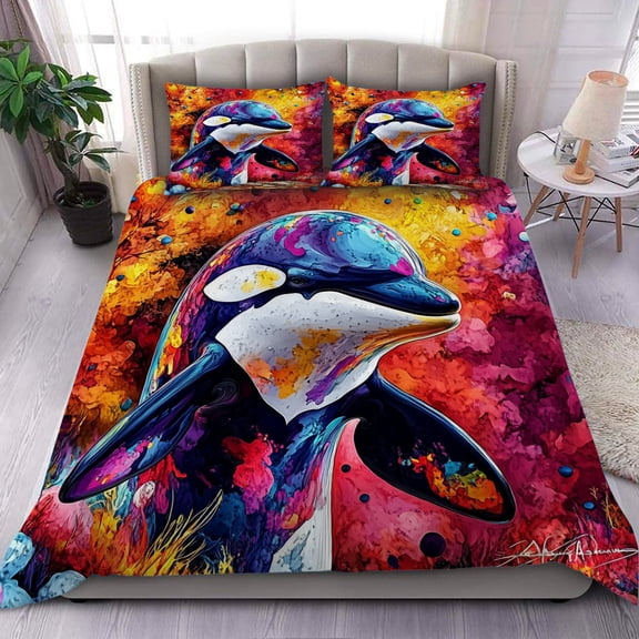 3 Pieces Duvet Cover Set-Abstract 3D Orca- 3D Print Bedding 1 Duvet Cover 2 Pillowcases Natural Animals Comforter Set Soft Breathable for Boys Girls Children Duvet Set 8B54ANI5