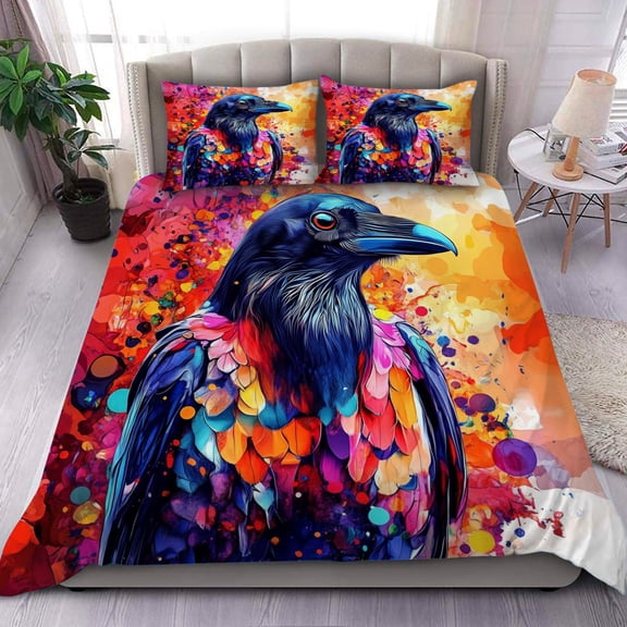 3 Pieces Duvet Cover Set-Abstract 3D Raven- 3D Print Bedding 1 Duvet Cover 2 Pillowcases Natural Animals Comforter Set Soft Breathable for Boys Girls Children Duvet Set 8B54ANI11