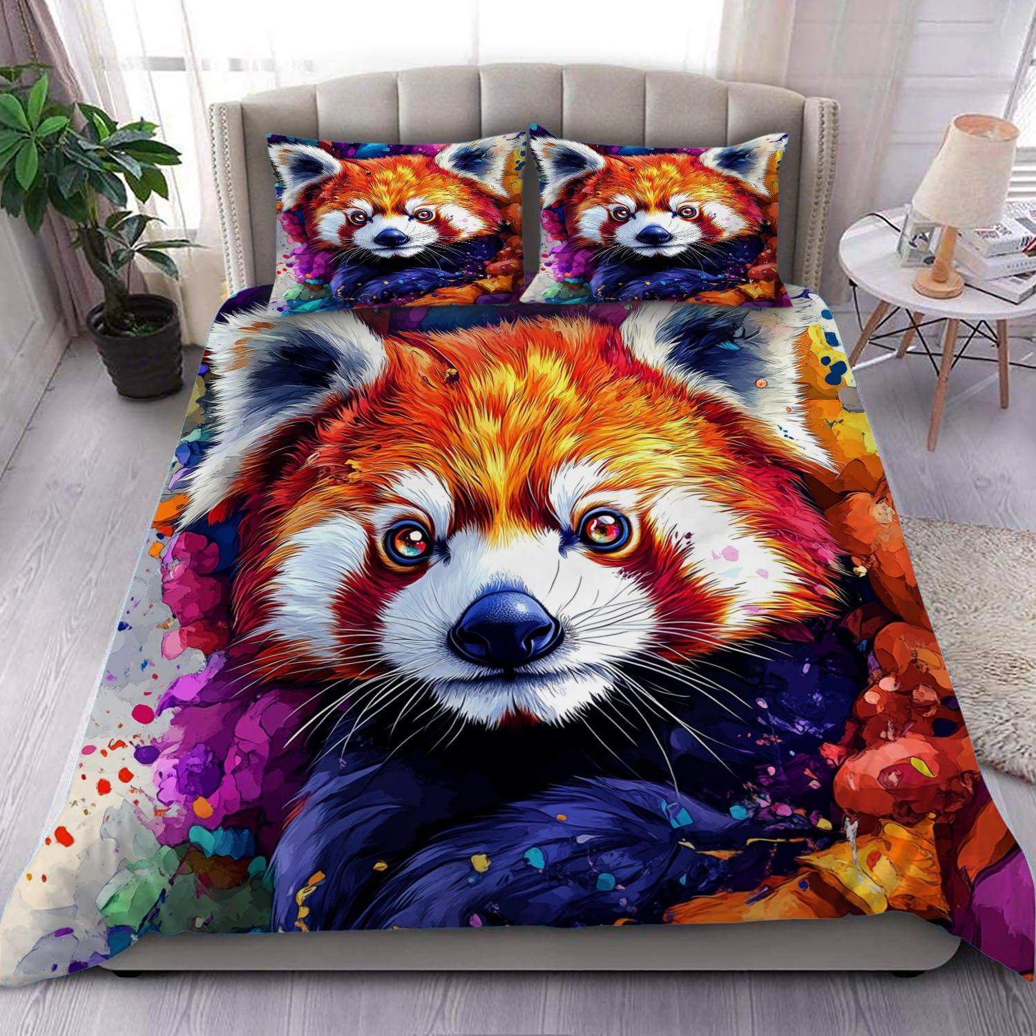 3 Pieces Duvet Cover SetAbstract 3D Red Panda 3D Print Bedding 1