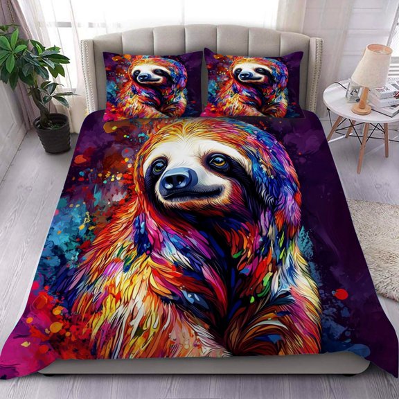 3 Pieces Duvet Cover Set-Abstract 3D Sloth Bear- 3D Print Bedding 1 Duvet Cover 2 Pillowcases Natural Animals Comforter Set Soft Breathable for Boys Girls Children Natural Theme Duvet Set B53ANI12