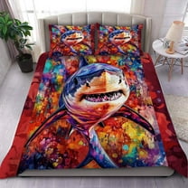3 Pieces Duvet Cover Set-Abstract 3D Tiger Shark- 3D Print Bedding 1 Duvet Cover 2 Pillowcases Natural Animals Comforter Set Soft Breathable for Boys Girls Children Duvet Set 3B54ANI13