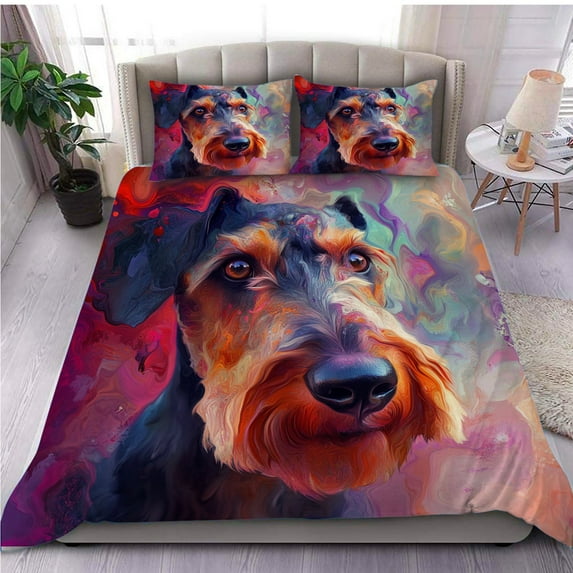 3 Pieces Duvet Cover Set Airedale Terrier Dog 3D Print Bedding 1 Duvet Cover 2 Pillowcases Natural Animals Comforter Sets Soft Breathable for Boys Girls Children dksbHP