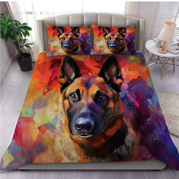 3 Pieces Duvet Cover Set Belgian Malinois Dog 3D Print Bedding 1 Duvet Cover 2 Pillowcases Natural Animals Comforter Sets Soft Breathable for Boys Girls Children wevFrg