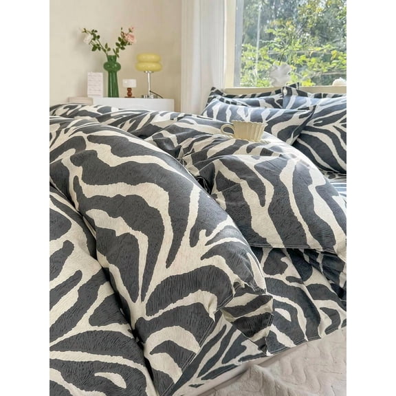 3 Pieces Duvet Cover Set, Black and White Zebra Print Bedding, Soft