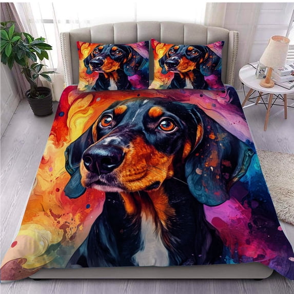 3 Pieces Duvet Cover Set Blackand Tan Coonhound Dog 3D Print Bedding 1 Duvet Cover 2 Pillowcases Natural Animals Comforter Sets Soft Breathable for Boys Girls Children sSDJWu