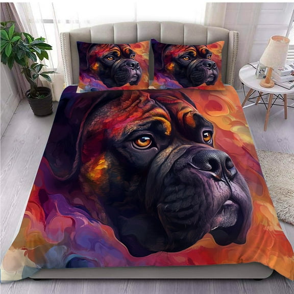 3 Pieces Duvet Cover Set Bullmastiff Dog 3D Print Bedding 1 Duvet Cover 2 Pillowcases Natural Animals Comforter Sets Soft Breathable for Boys Girls Children 3HuUTv