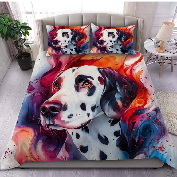 3 Pieces Duvet Cover Set Dalmatian Dog 3D Print Bedding 1 Duvet Cover 2 Pillowcases Natural Animals Comforter Sets Soft Breathable for Boys Girls Children cX5Brp