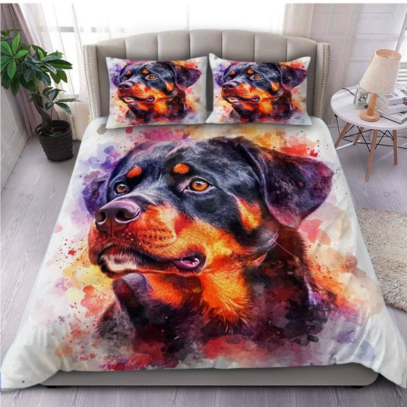 3 Pieces Duvet Cover Set Rottweiler Dog 3D Print Bedding 1 Duvet Cover 2 Pillowcases Natural Animals Comforter Sets Soft Breathable for Boys Girls Children tzoKZk