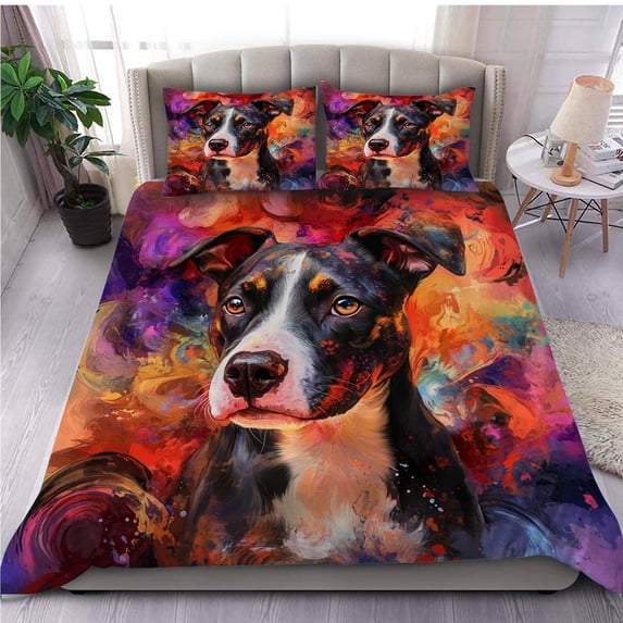 3 Pieces Duvet Cover Set Staffoordshiree Bull Terrier Dog 3D Print Bedding 1 Duvet Cover 2 Pillowcases Natural Animals Comforter Sets Soft Breathable for Boys Girls Children SBwNOc