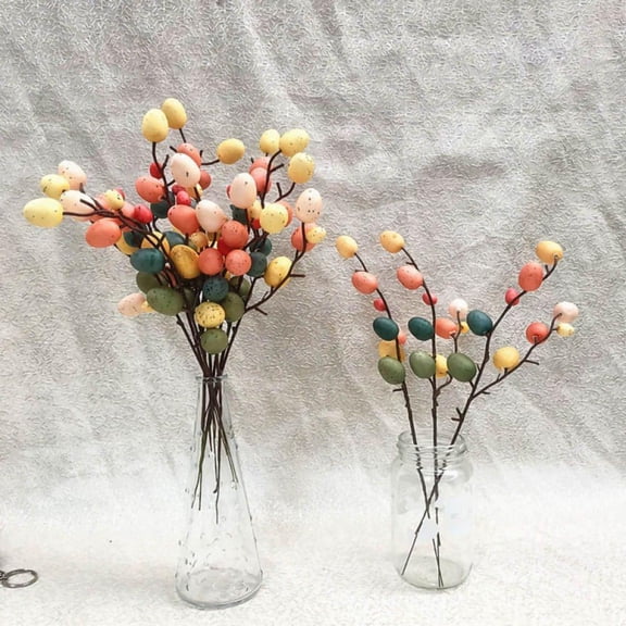 3 Pieces Easter Egg Branches, Easter Colorful Painting Foam Egg Tree Branch, Artificial Bouquet Sticks Fake Plant Table Centerpiece for Flower Arrangement Wedding Festival Party Home Vase Decor
