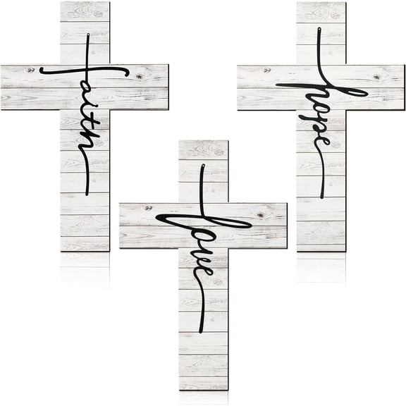 3 Pieces Easter Faith Love Hope Cross Sign Crosses Wall Decor Wood Wall Hanging Rustic Cross Vintage Religious Love Art Decor Farmhouse Home Hanging Decorations, 12 x 8 Inch(White)