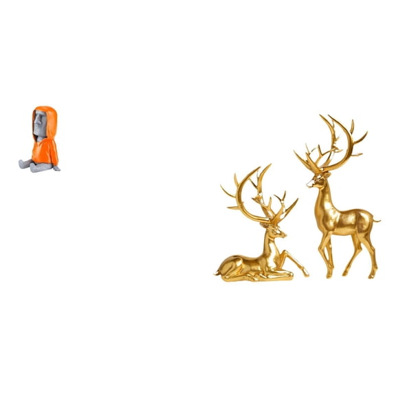 3 Pieces Easter Island Statue Moai Head Deer Sculpture Resin Modern Design for Living Room Bookshelf Bedroom Decor