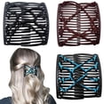 thumbnail image 1 of 3 Pieces Elastic Magic Hair Comb Clips Stretchy Double Comb Hair Forks for Women Girls Vintage Hairstyle Multipurpose Hair Accessories (Bead Style-Blue Brown Black), 1 of 4