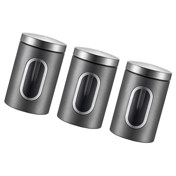 3 Pieces Elegant Modern Chromes Kitchen Canister with Clear Window for Storing Coffee and Sweeteners Daily Casual Use