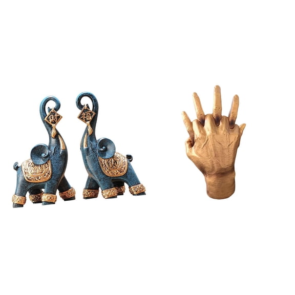3 Pieces Elephant Figurine Hand Sculpture Animal Ornament Resin Art for Home Office Table Shelf Decor Lovers