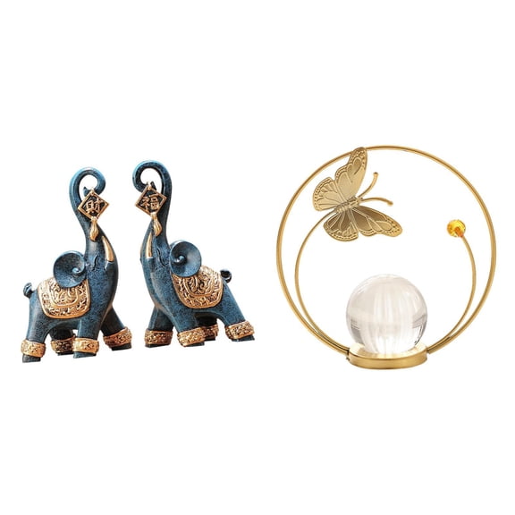 3 Pieces Elephant Figurines Crystal Ball Statue Animal Ornament Modern Decorative Style for Home Office Desktop Shelf