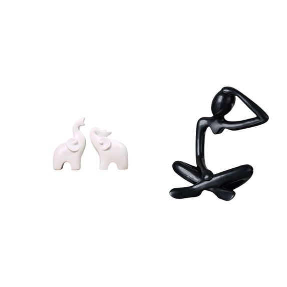 3 Pieces Elephant Sculpture Abstract Figurine Resin Animal Tabletop Decor for Home Office Shelf Display