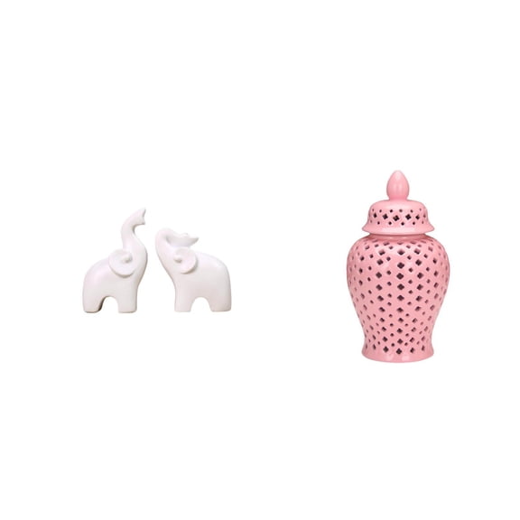 3 Pieces Elephant Sculpture Ceramic Ginger Jar Decorative Vase Resin Material for Home Office Party Decor