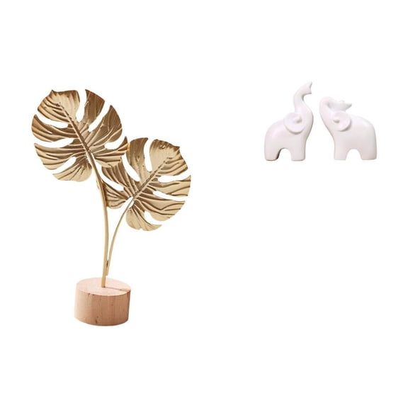 3 Pieces Elephant Sculpture Leaf Decor Animal Figurine Iron Resin Construction Modern Living Room Entrance Gift