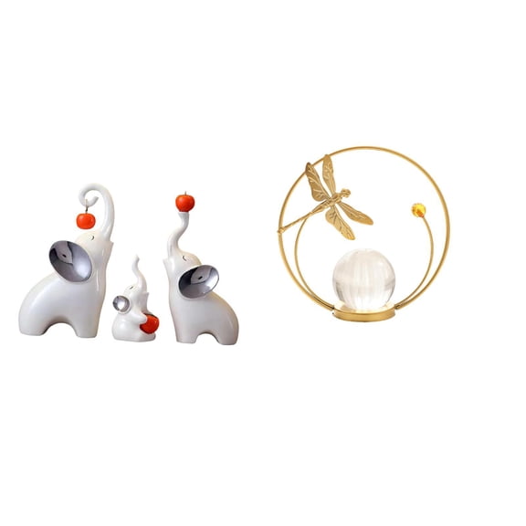3 Pieces Elephant Sculptures Crystal Ball Figurines Ceramic Craft Home Office Living Room Decor Set