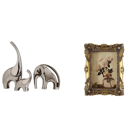 3 Pieces Elephant Statue Picture Frame Resin Material Decorative Set for Living Room Bedroom Office