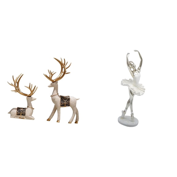 3 Pieces Elk Deer Sculptures Dancing Girl Statue Home Figurines Elegant Resin Material for Mantel Bookshelf Tabletop