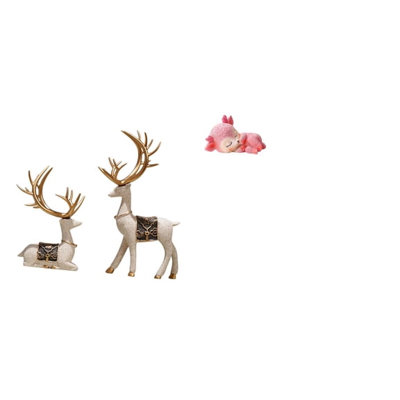 3 Pieces Elk Deer Statue Reindeer Figurine Resin Material Realistic Tabletop Decor for Living Room Office Bedroom