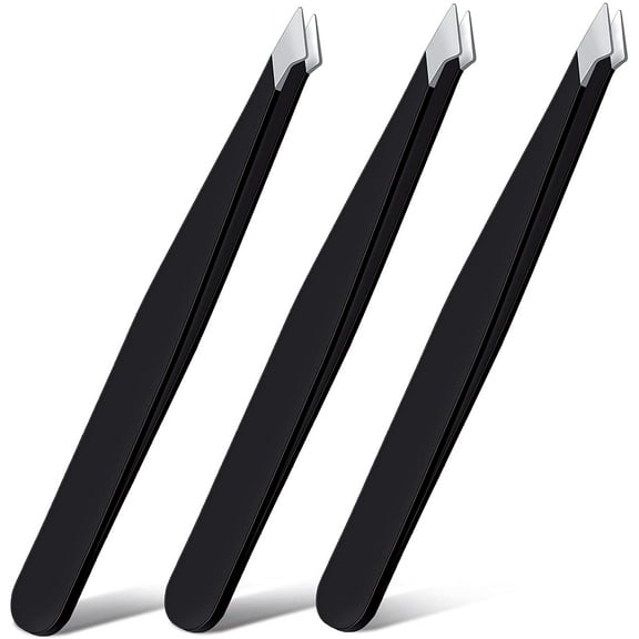 3 Pieces Eyebrow Tweezers Stainless Steel Pointed Tip Pointed Hair Removal Tweezers Precision Splinter Plucking and Ingrown Hair Removal(Black)