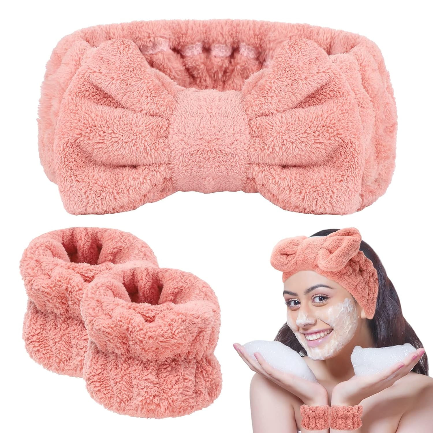 Extra Wide Non Slip Headbands 3.15in Wide with Teeth 5 Pack Elastic Thick 3 Pieces Face Wash Headband and Wristband Set, Spa Headband  main image 2