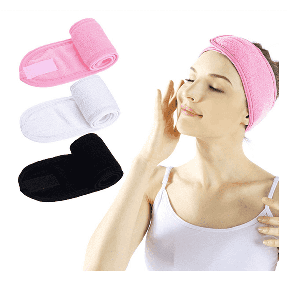 3 Pieces Facial Spa Headband Towel Headband, Make Up Hair Band Cosmetic Headbands for Women Beauty Sport Yoga Shower Wash Face,Terry Towelling Headband with Self-adhesive Tape(3 Colors)