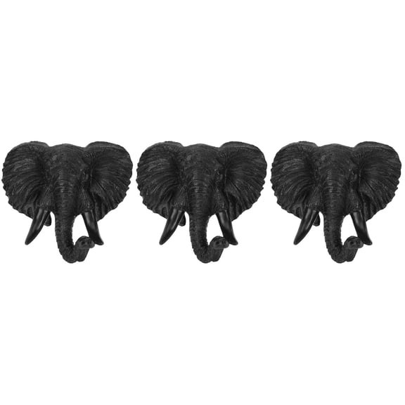 3 Pieces Fake Elephant Head Animal Collectible Figurine Black