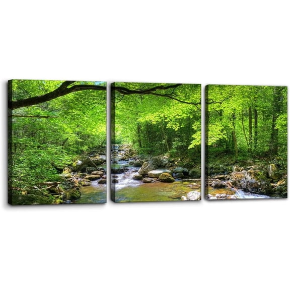 3 Pieces Fall Forest Wall Art Decor for Living Room Bedroom Office Stream Smolny Canvas Prints Painting Home Decor Natural Landscape Modern Artwork Stretch Framed Ready to Hang - 12"x16"x3