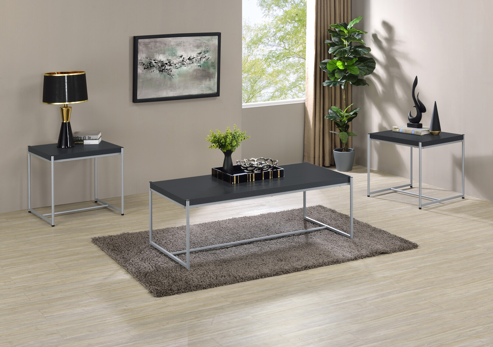 3 Pieces Farmhouse Table Set, Includes 1 Coffee Table and Two End ...