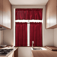 thumbnail image 1 of 3 Pieces Faux Silk Sheer Curtains Solid Color Rod Pocket Drapes for Kitchen Bathroom，Set with 2 Tiers 26x36 inch Each and 1 Valance 52x14 inch, 1 of 5