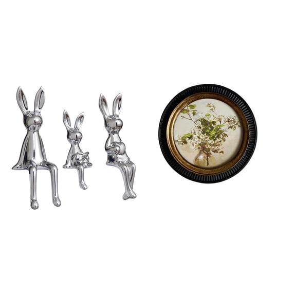 3 Pieces Figurine Sculpture Sitting Statue Ornament Photo Frame Vintage Resin Material for Living Room Wall Decor