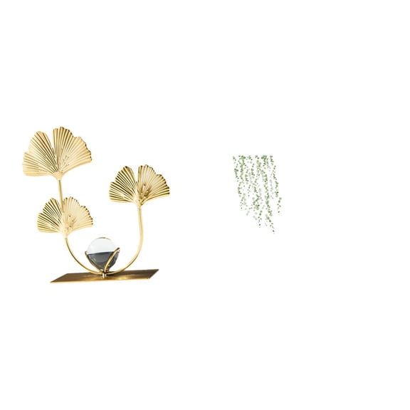 3 Pieces Figurine Statue Metal Flowers Leaf Sculpture Iron PVC Decor for Living Room Bedroom Hallway