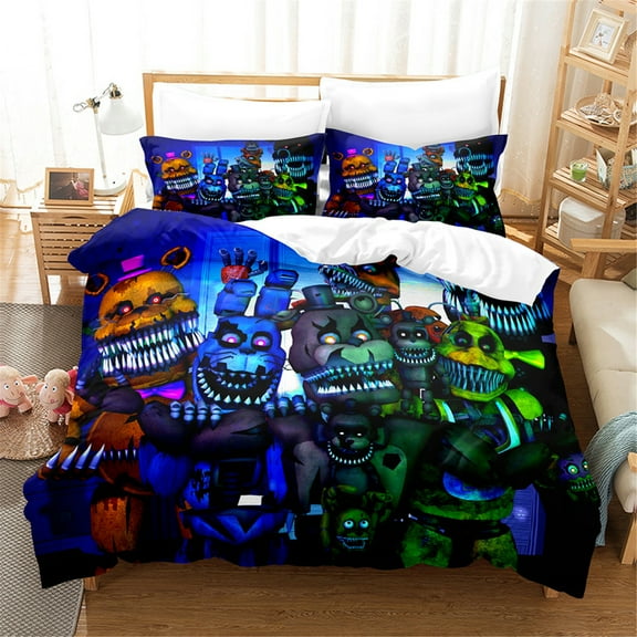 3 Pieces Five Nights at Freddy's Duvet Cover Set Twin Size Lightweight Bedding Set Soft Comfortable Quilt Cover for All Season